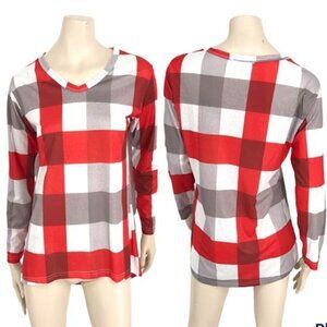 SUVIMUGA RED GRAY,WHITE PLAID TOP SZ L​​​​​​​​​​​​​​​​​